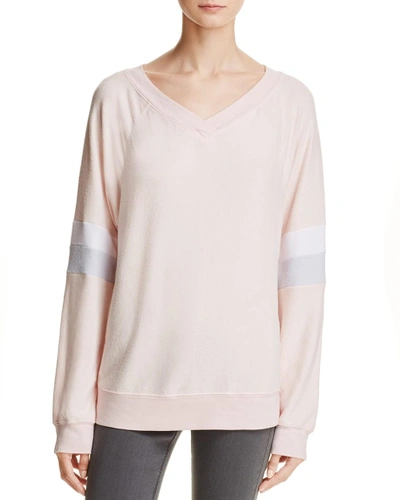 Wildfox Striped-sleeve Pullover In Pink Gloss