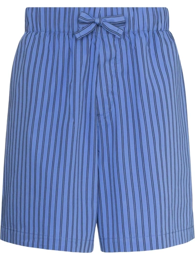 Tekla Striped Organic Cotton Pyjama Shorts In Blue