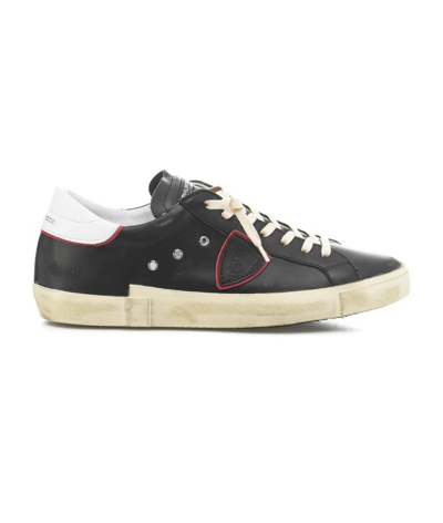 Philippe Model White Leather Prsx Veau Sneakers In Black