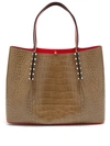 Christian Louboutin Small Cabarock Croc Embossed Calfskin Leather Tote In Brown