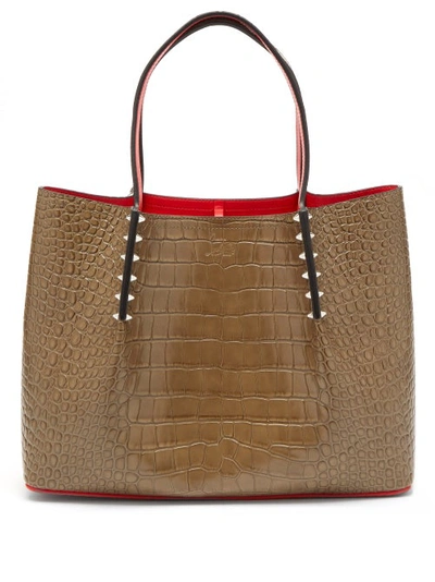 Christian Louboutin Small Cabarock Croc Embossed Calfskin Leather Tote In Brown
