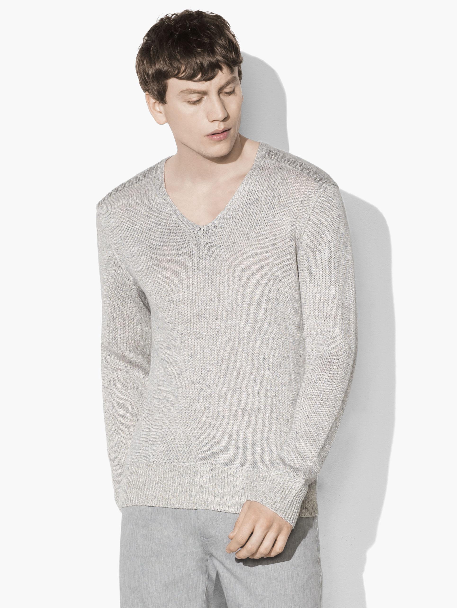 John Varvatos Artisan V-neck Sweater - Pearl | ModeSens