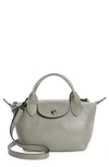 Longchamp Mini Le Pliage Cuir Leather Top Handle Bag In Turtle Dove