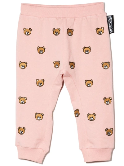 Moschino Babies' Teddy Bear-embroidered Track Trousers In 粉色