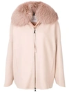 Moncler Padded Fur Collar Coat In Light Pink