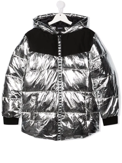 Dkny Teen Metallic Puffer Jacket In Silver