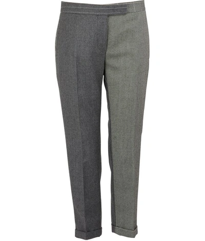 Thom Browne Two-tone Woolen Cropped Pants In Grey