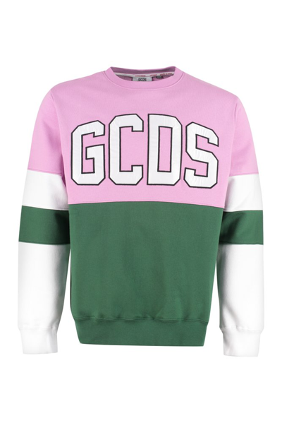 Gcds Colourblock Stripe Detail Logo Sweatshirt In Green