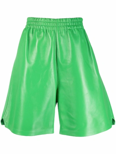 Bottega Veneta Wide-leg Leather Shorts In Green