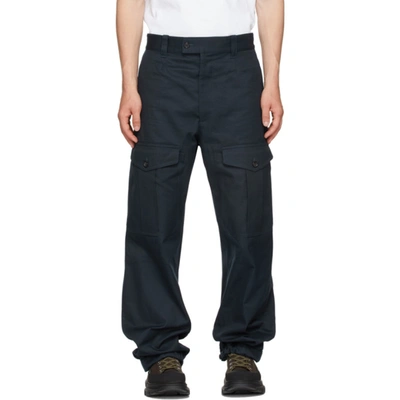 Alexander Mcqueen Japanese Cotton Gabardine Baggy Military Trousers In 4100 Navy