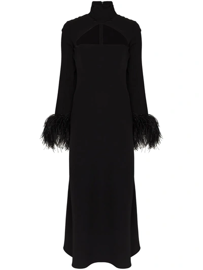 16arlington Odessa Black Feather-trimmed Maxi Dress