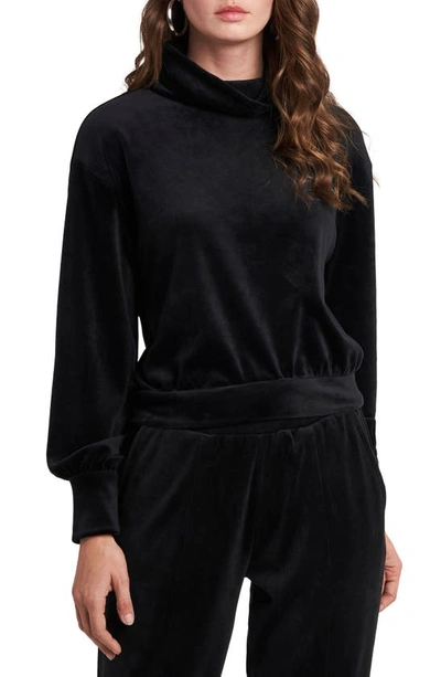1.state Velour Turtleneck Top In Rich Black