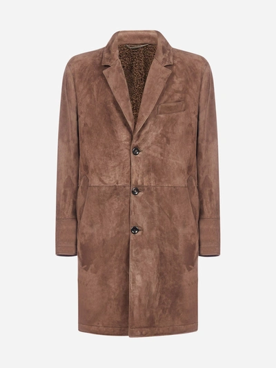 Ajmone Suede And Shearling Coat In Tobacco