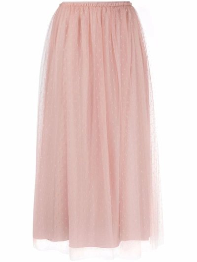 Red Valentino Redvalentino Point D'esprit Polka Dots Tulle Midi Skirt In Pink