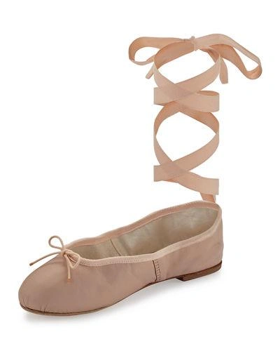 Ballet Beautiful Street Ballet Leather Ankle-wrap Flats In Petal