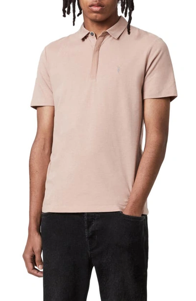 Allsaints Brace Regular Fit Solid Polo In Incense Pink Marl