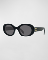 Celine Triomphe Logo Oval Acetate Sunglasses In Black Smoke