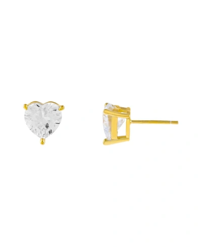 Adinas Jewels Cubic Zirconia Heart Stone Stud Earring In 14k Gold Over Sterling Silver