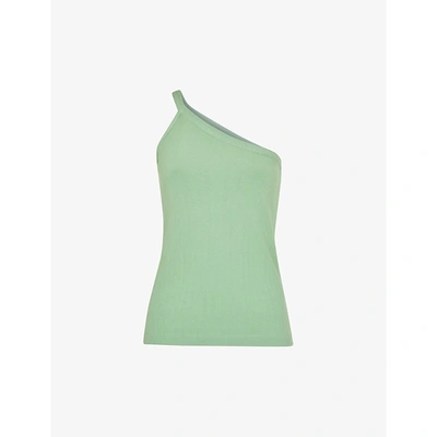 Whistles One-shoulder Ribbed Stretch-woven Cami Top In Sage Green