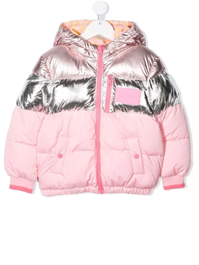 The Marc Jacobs Kids' Metallic-effect Logo-patch Padded Jacket In Pink