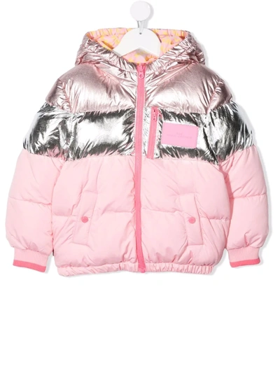 Marc Jacobs Kids' Metallic-effect Logo-patch Padded Jacket In Pink