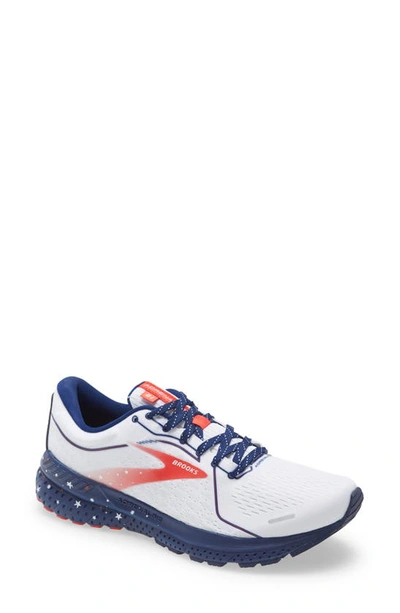 Brooks Adrenaline Gts 21 Running Shoe In White/ Blue/ Red