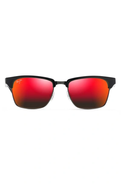 Maui Jim Kawika 54mm Polarized Rectangular Sunglasses In Black Gloss