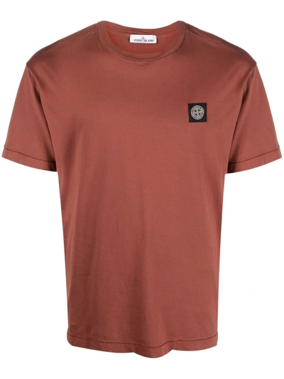 Stone Island Logo-patch T-shirt In Brick Red