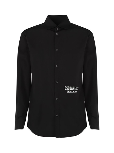 Dsquared2 Logo-print Long-sleeve Shirt In Black