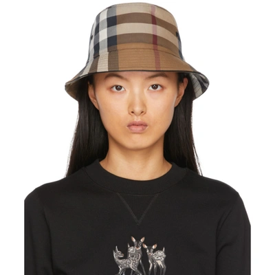 Burberry Vintage Check Pattern Bucket Hat In Brown