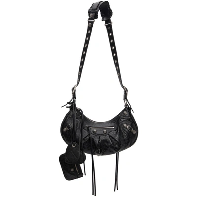 Balenciaga Le Cagole Xs Embellished Croc-effect Leather Shoulder Bag In Black