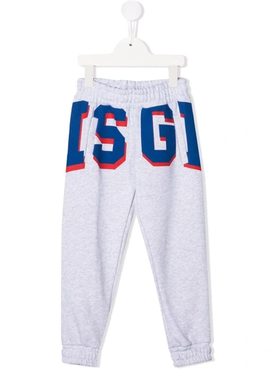 Msgm Kids' Logo-print Cotton Track Trousers In Light Grey