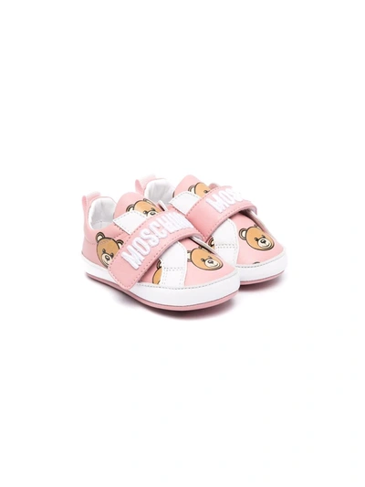 Moschino Baby Printed Leather Sneakers In Pink