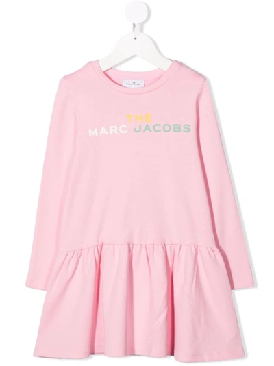 The Marc Jacobs Teen Logo-print Long-sleeved Dress In 粉色