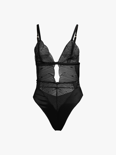 Coco De Mer Athena Cutout Embroidered Tulle And Satin Bodysuit In Black