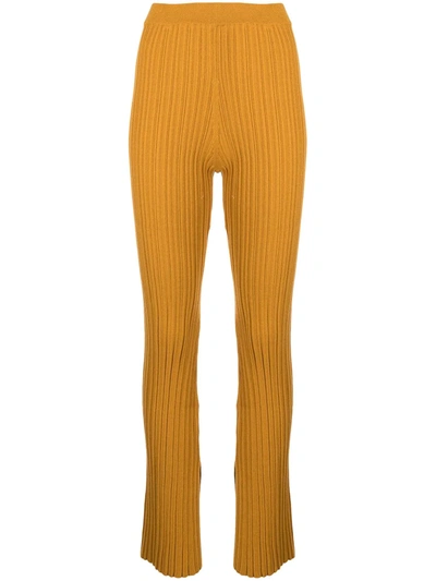 Adam Lippes Ribbed Cotton-blend Flared Pants In Yellow