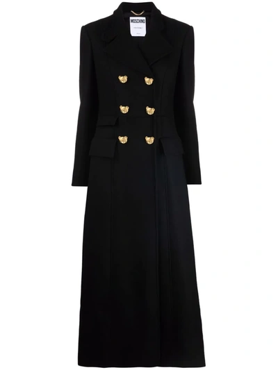 Moschino Teddy Buttons Cloth Coat In Black