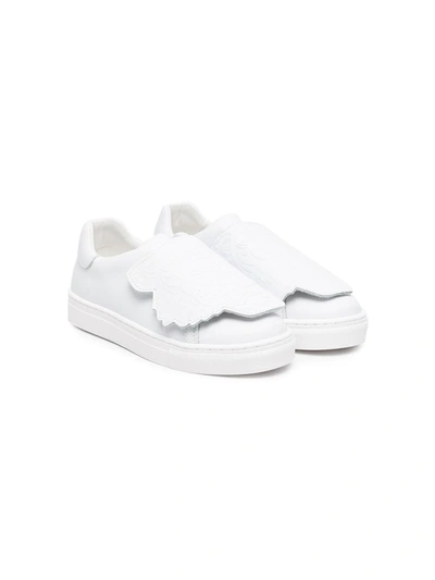 Kenzo Kids' White Baby Shoes With Tiger Head Application, Front Closure With Strap By . In Bianco