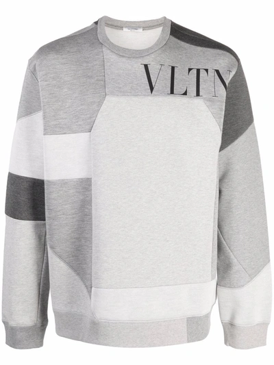 Valentino Vltn-print Patchwork Sweatshirt In Grey