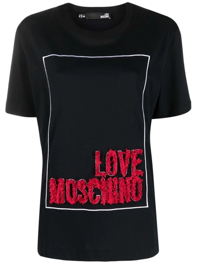 Love Moschino Logo刺绣t恤 In Black