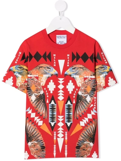 Marcelo Burlon County Of Milan Kids' Cross Falco Cotton T-shirt In Red