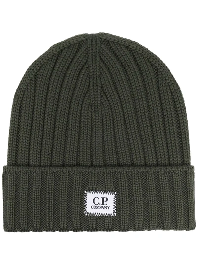 C.p. Company Logo-patch Ribbed Beanie In Grey
