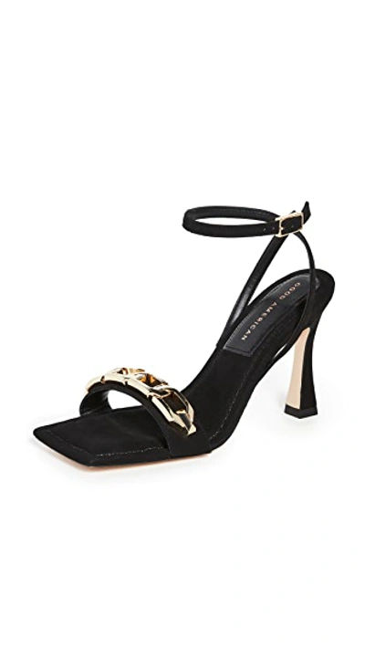 Good American Single Strap Chain Sandals In Black Suede