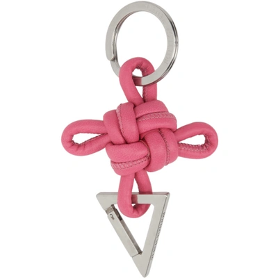 Bottega Veneta Pink Intertwined Keychain In 5618 Bon Bon Silver