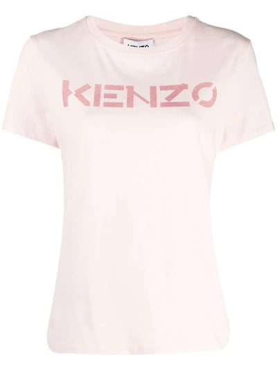 Kenzo Pink Cotton T-shirt With Logo Print In Pink & Purple
