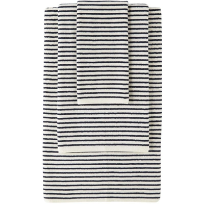 Tekla Off-white & Navy Organic Three-piece Towel Set In Sailor Stri