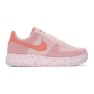 Nike Pink Flyknit Air Force 1 Crater Sneakers In Pnk Glz/pnk Slt-pnk