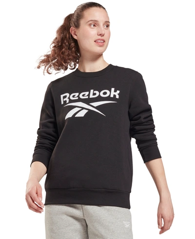 Reebok Identity Fleece Womens Logo Comfy Crewneck Sweater In Black