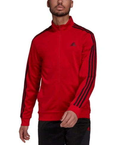 Adidas Originals Adidas Men's Primegreen Essentials Warm-up 3-stripes Track Jacket In Scarlet/black