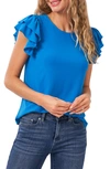 Cece Double Ruffle Knit Top In Santorini Sky